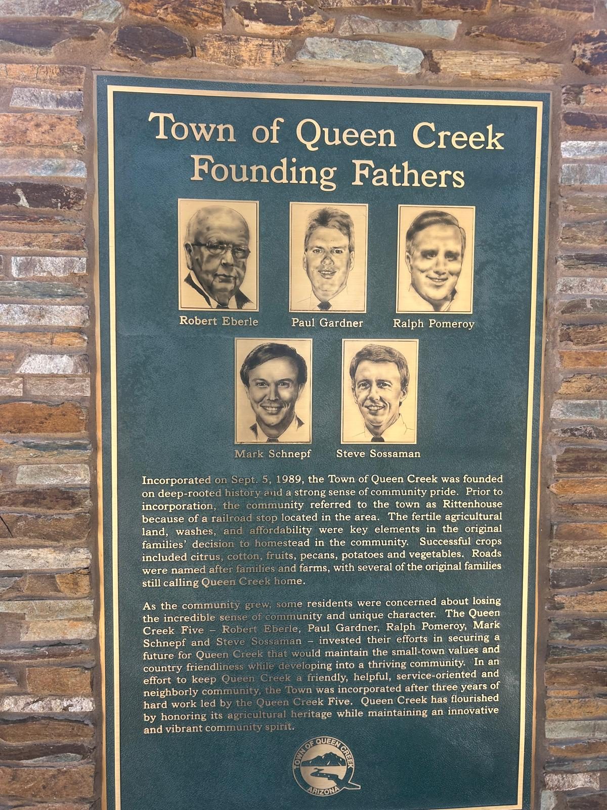 Town of Queen Creek Founding Fathers plaque